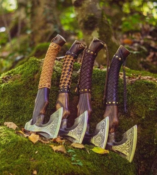a pack of 4 Runic axes with leather wrapped Handles