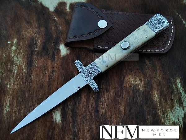 Silver bolsters Bone handle flick blade knife