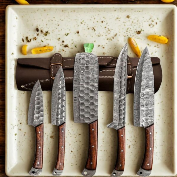 forged blade wooden handled kitchen set of 5pcs