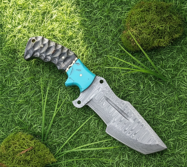 Tactical turquoise & pakkaWood handle tracker knife